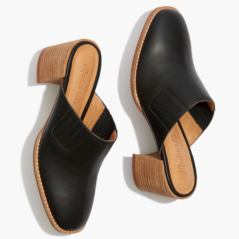 Madewell Black Leather Slip-On Block Heel Mules